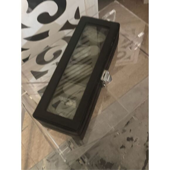 Wolf design black leather heritage storage watch box jewelry box home accent - Picture 7 of 12